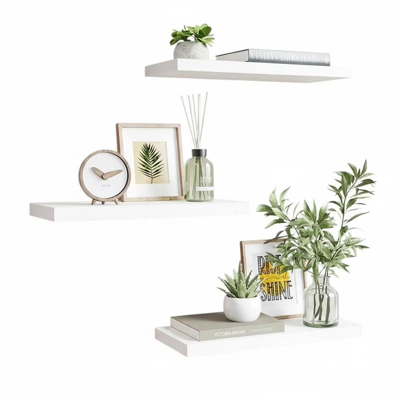 Lot de 3 étagères flottantes blanches (60cm, 75cm, 100cm)