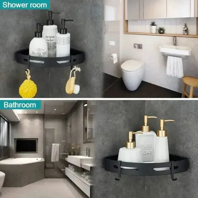 Étagère d'Angle Salle de Bain 2 Niveaux - Rangement Douche Noir