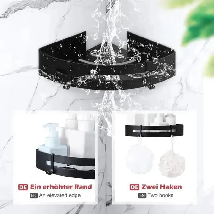 Étagère d'Angle Salle de Bain 2 Niveaux - Rangement Douche Noir