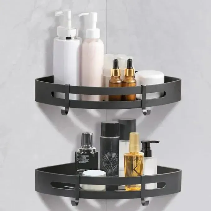 Étagère d'Angle Salle de Bain 2 Niveaux - Rangement Douche Noir