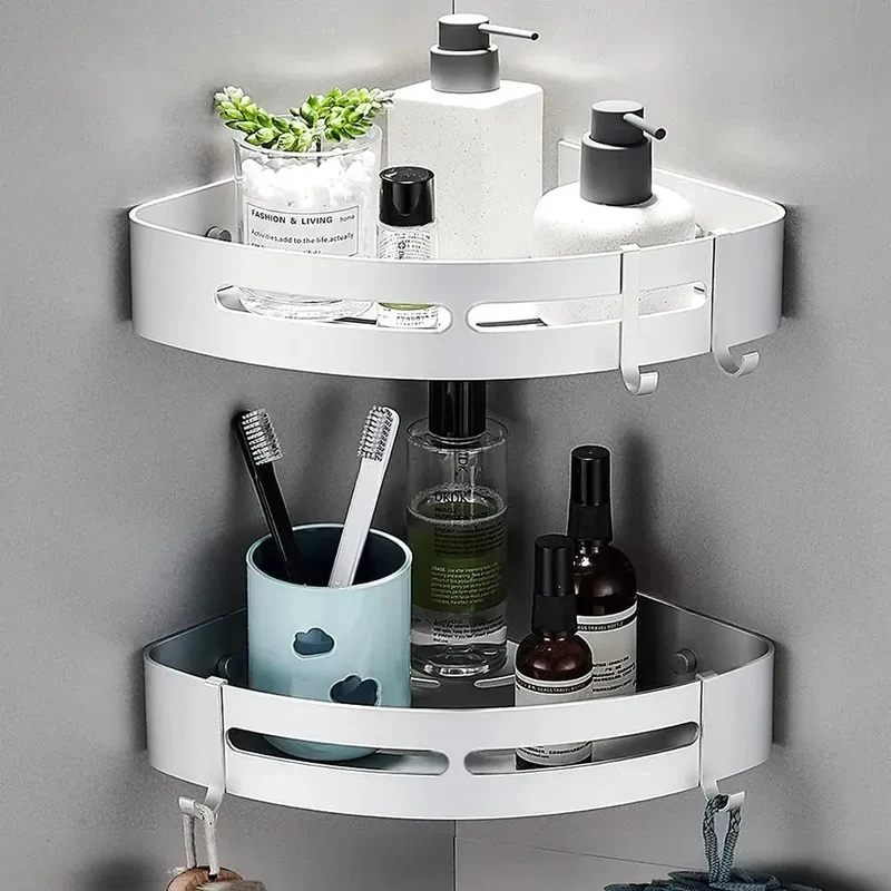 étagères coin de Douche - Etagère d'angle de salle de bain - Noir - Blanc