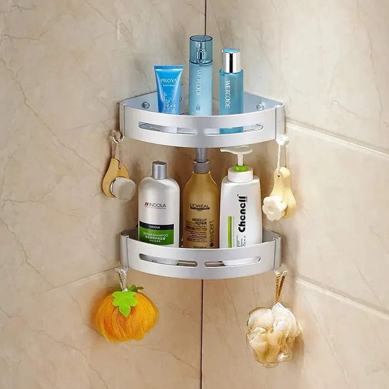 étagères coin de Douche - Etagère d'angle de salle de bain - Noir - Blanc
