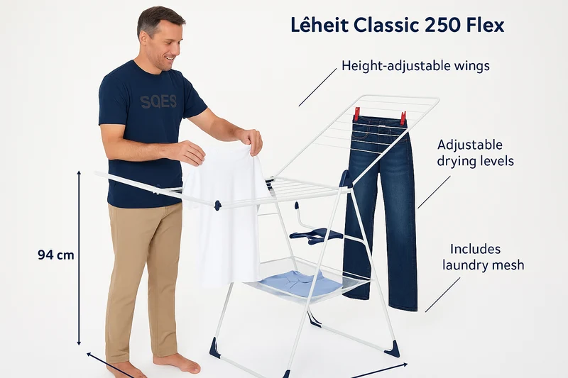 Séchoir sur Pied Leifheit Classic 250 Flex - 25m Étendage Ailes Réglables Filet Inclus