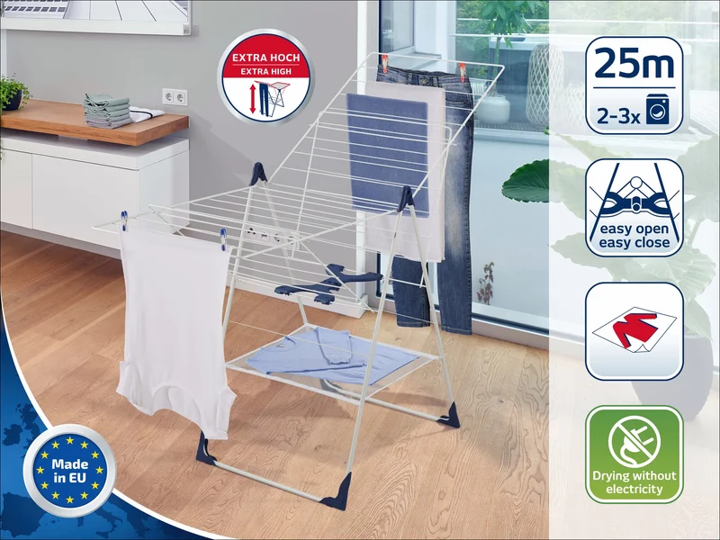 Séchoir sur Pied Leifheit Classic 250 Flex - 25m Étendage Ailes Réglables Filet Inclus