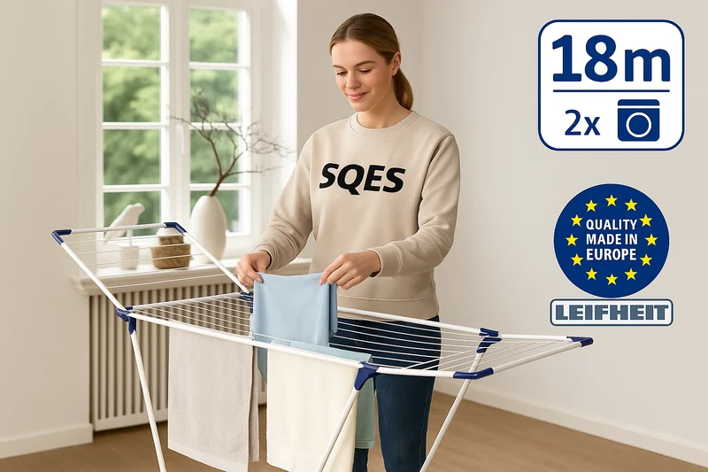Séchoir sur Pied Leifheit Classic 180 Solid - 18m Étendage Ailes Rabattables 4 Supports Cintres