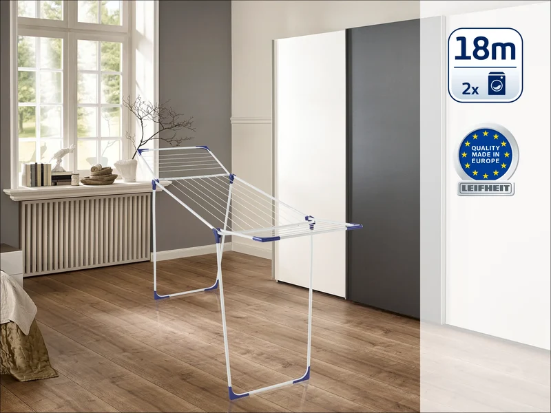 Séchoir sur Pied Leifheit Classic 180 Solid - 18m Étendage Ailes Rabattables 4 Supports Cintres