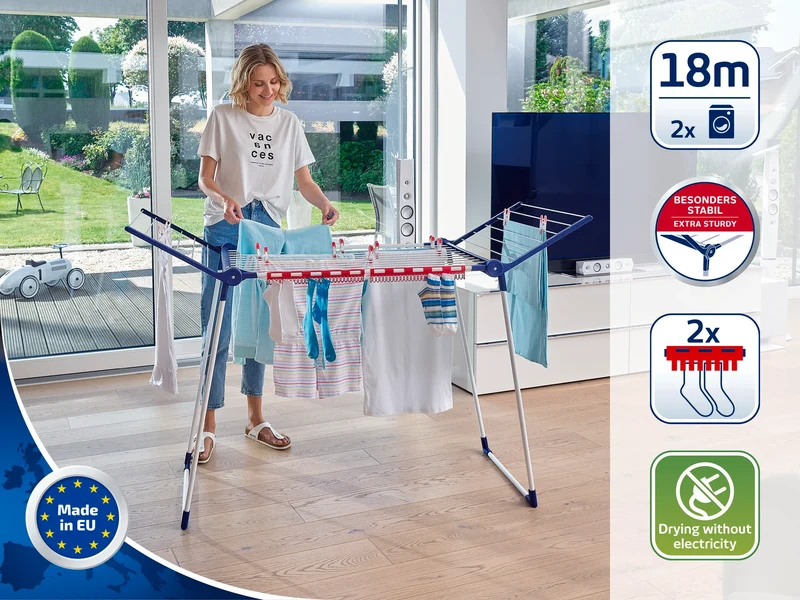 Séchoir sur Pied Leifheit Pegasus 180 Solid Classic - 18m Étendage 2 Machines - Pieds Parallèles