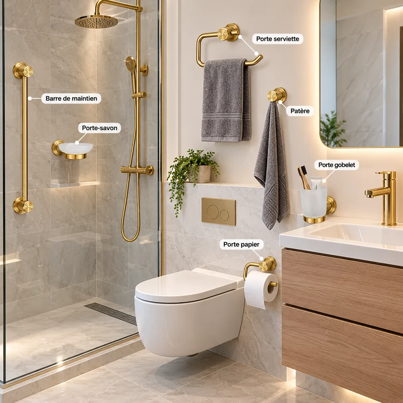 Ensemble accessoire Sale de bain - 5 PCS GOLD DORÉ SDL-54201