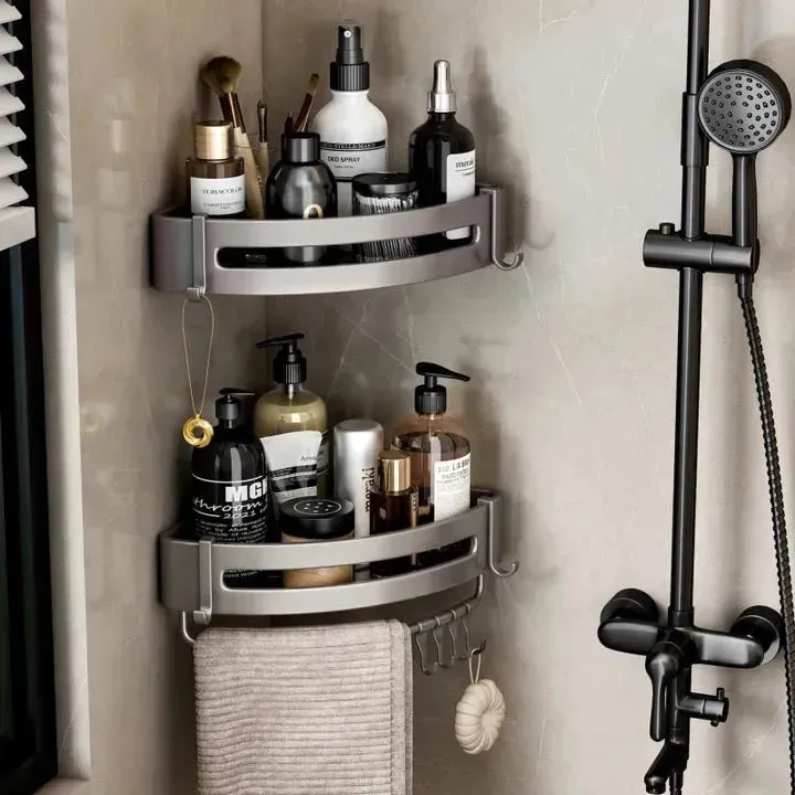 étagères coin de Douche - Etagère d'angle de salle de bain - Noir - Blanc