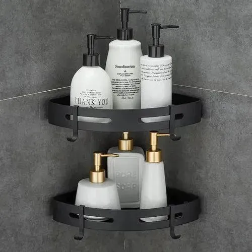 étagères coin de Douche - Etagère d'angle de salle de bain - Noir - Blanc