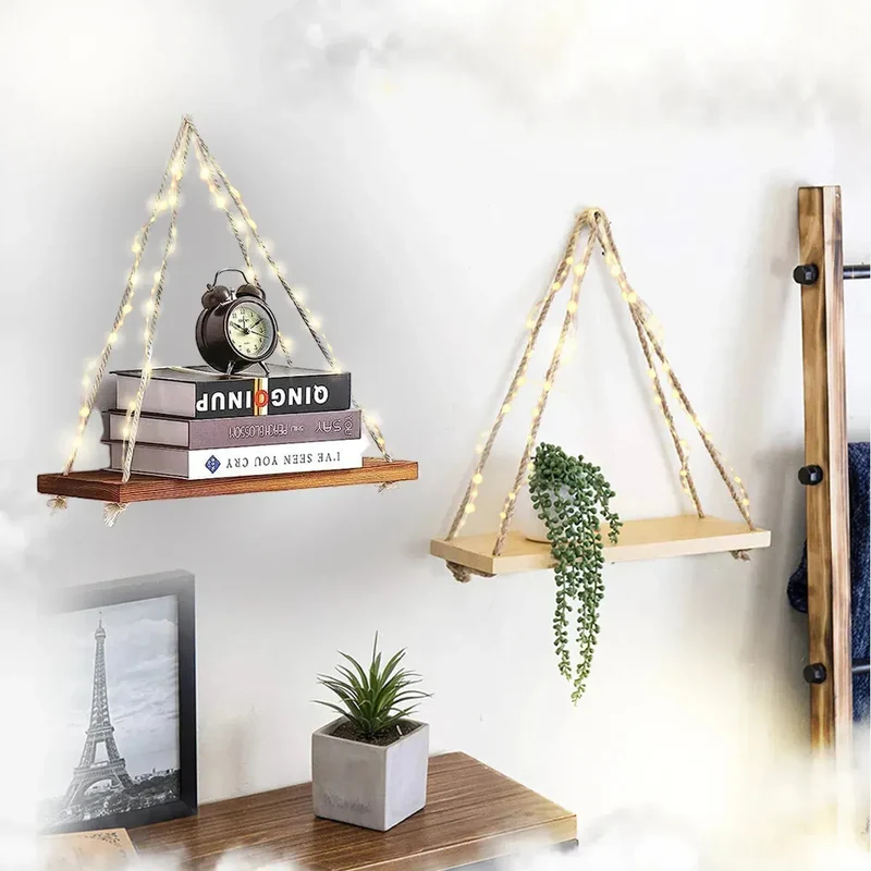 Etagère murale suspendue en bois Naturelle - Etagère lumineuse
