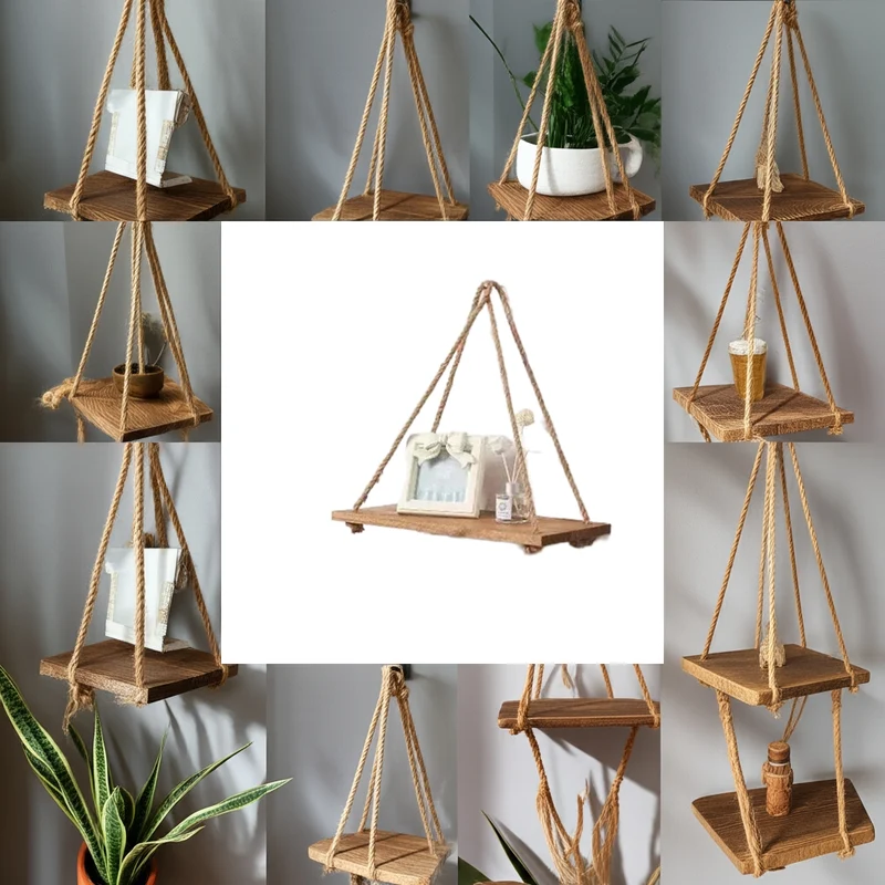 Etagère murale suspendue en bois Naturelle - Etagère lumineuse