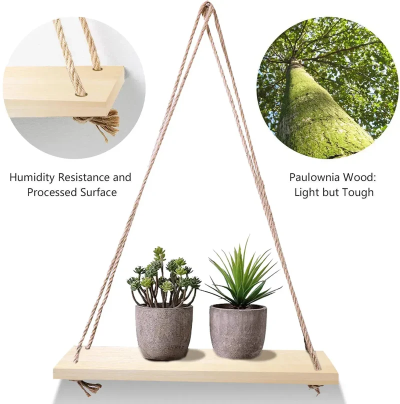 Etagère murale suspendue en bois Naturelle - Etagère lumineuse