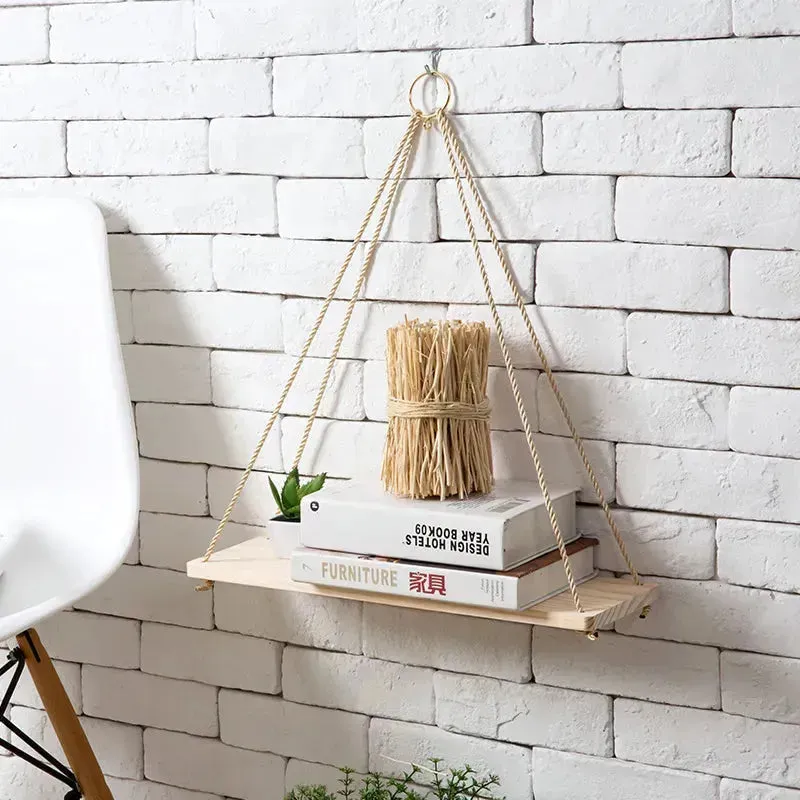 Etagère murale suspendue en bois Naturelle - Etagère lumineuse