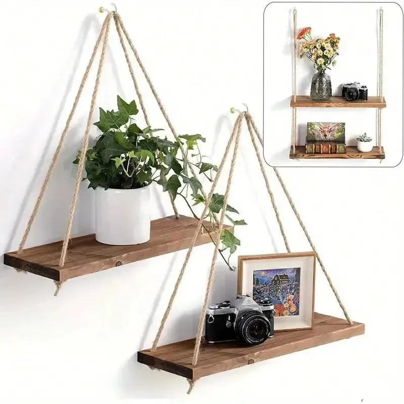 Etagère murale suspendue en bois Naturelle - Etagère lumineuse