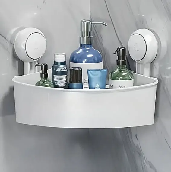 Étagère de Douche d’Angle Sans Perçage – Fixation Ventouse Ultra Forte – Blanc
