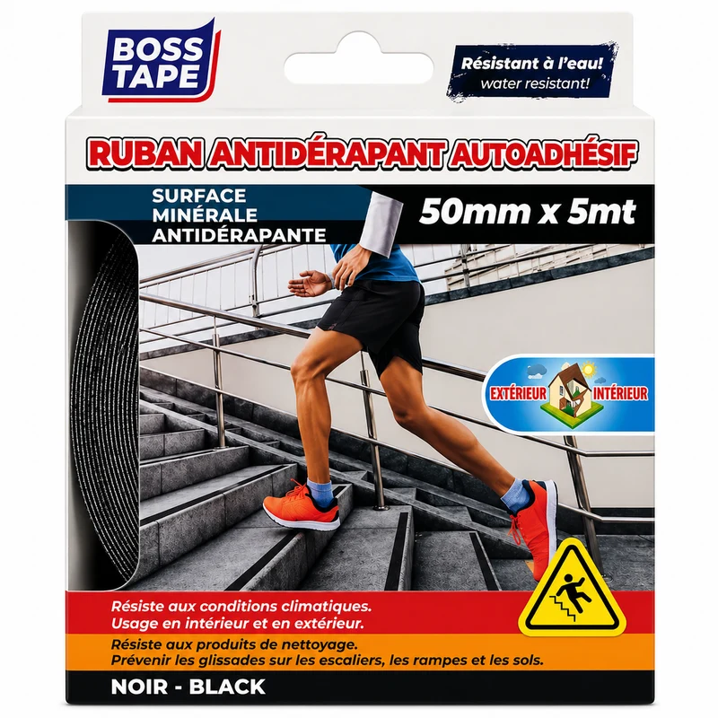 Ruban Anti-Dérapant BOSS TAPE Noir 50mmx5m – Escaliers Sécurité