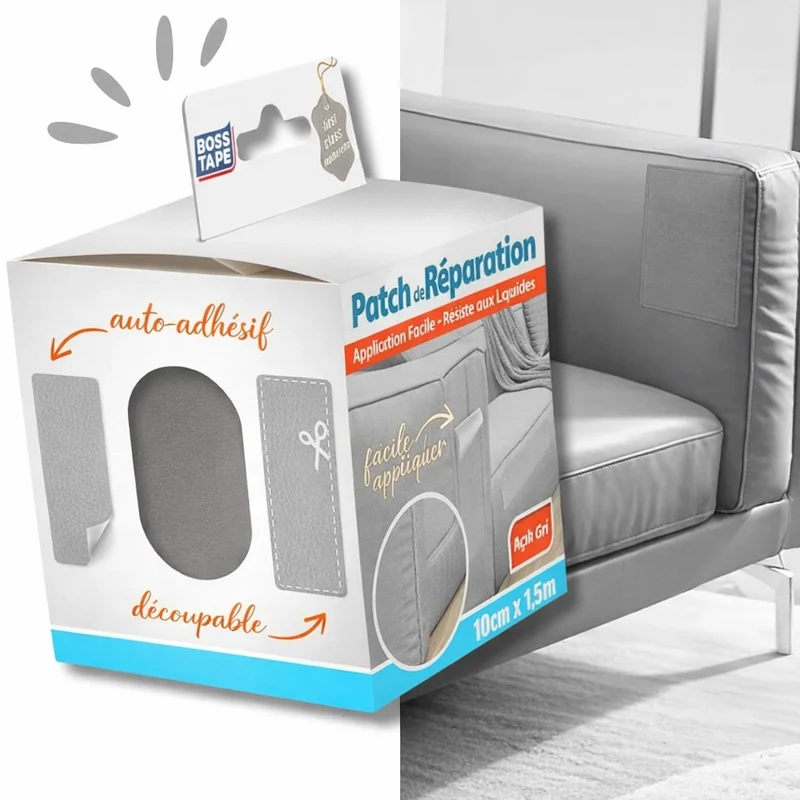 Patch Cuir BOSS TAPE Auto-Adhésif Gris Clair 100mmx1,5m – Réparation