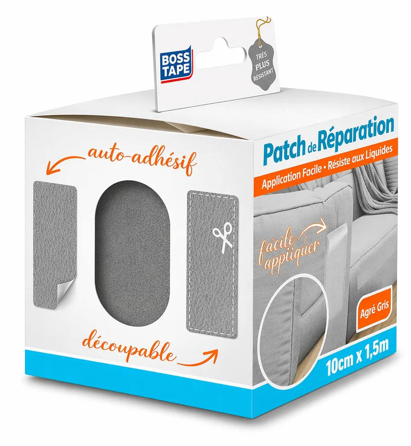 Patch Cuir BOSS TAPE Auto-Adhésif Gris Clair 100mmx1,5m – Réparation