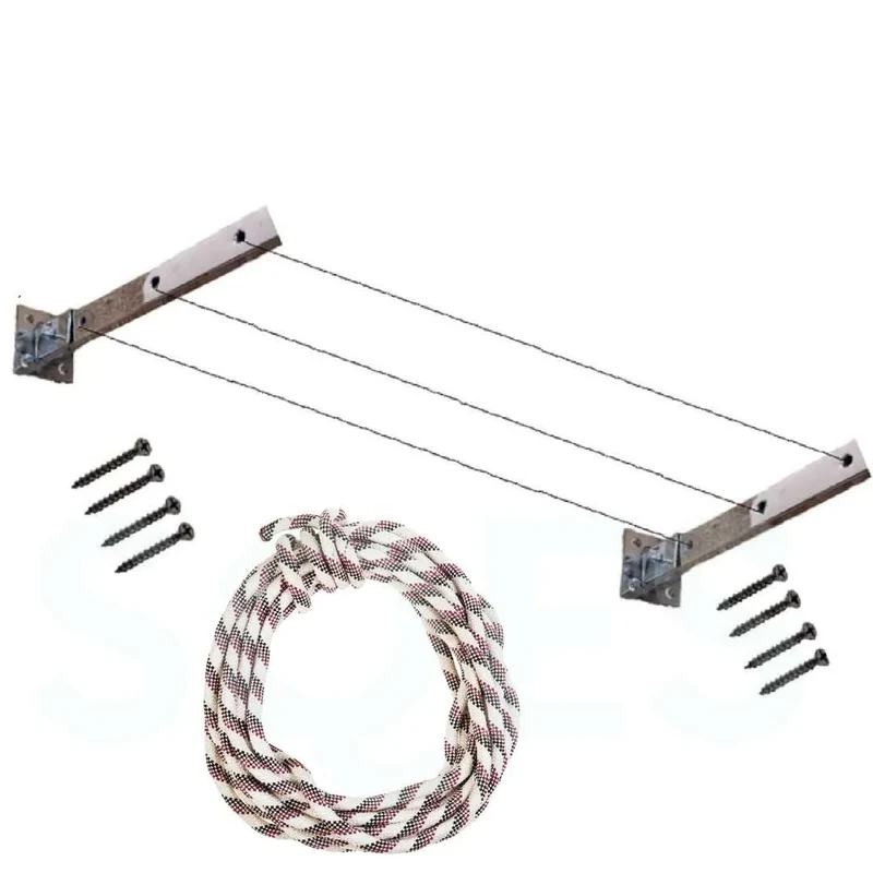 Pack de 2 Sèche-linge mural pliable avec corde 10m - Étendoir rabattable