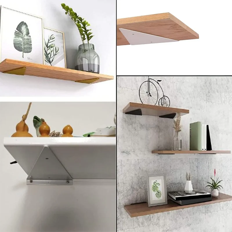 Lot de 2 Support d'étagère triangulaires en acier Argent