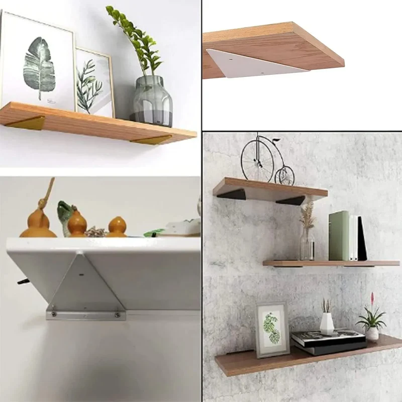 Lot de 2 Support d'étagère triangulaires en acier Argent