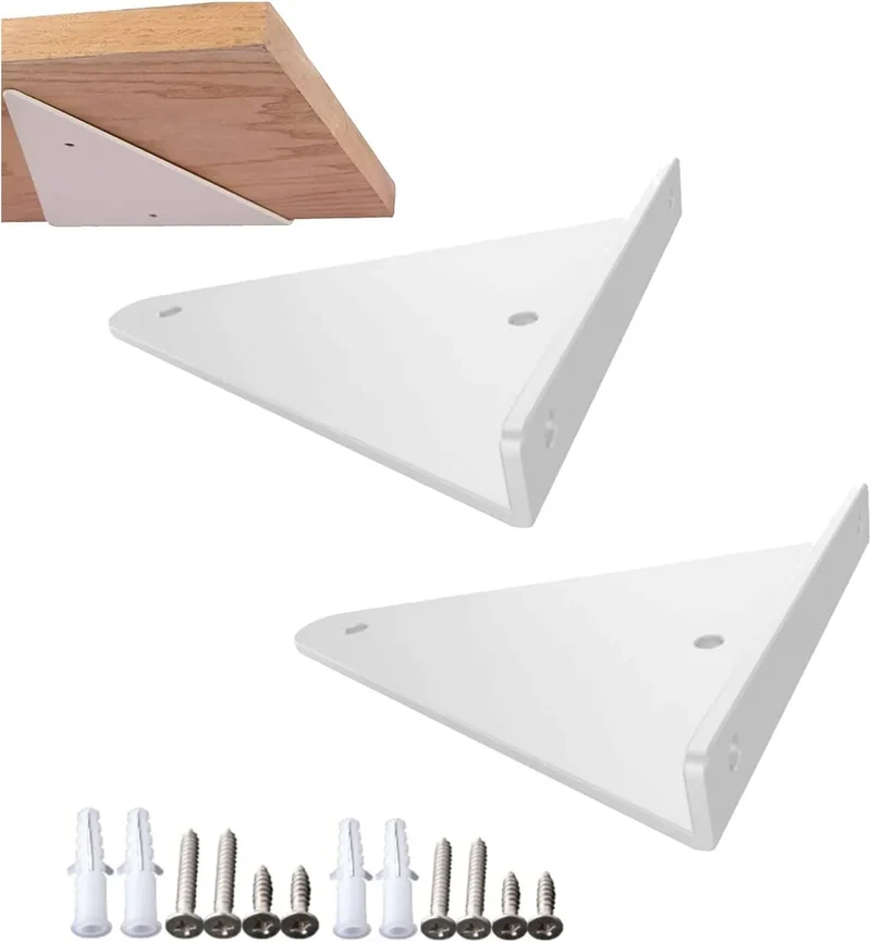 Lot de 2 Support d'étagère triangulaires en acier Blanc
