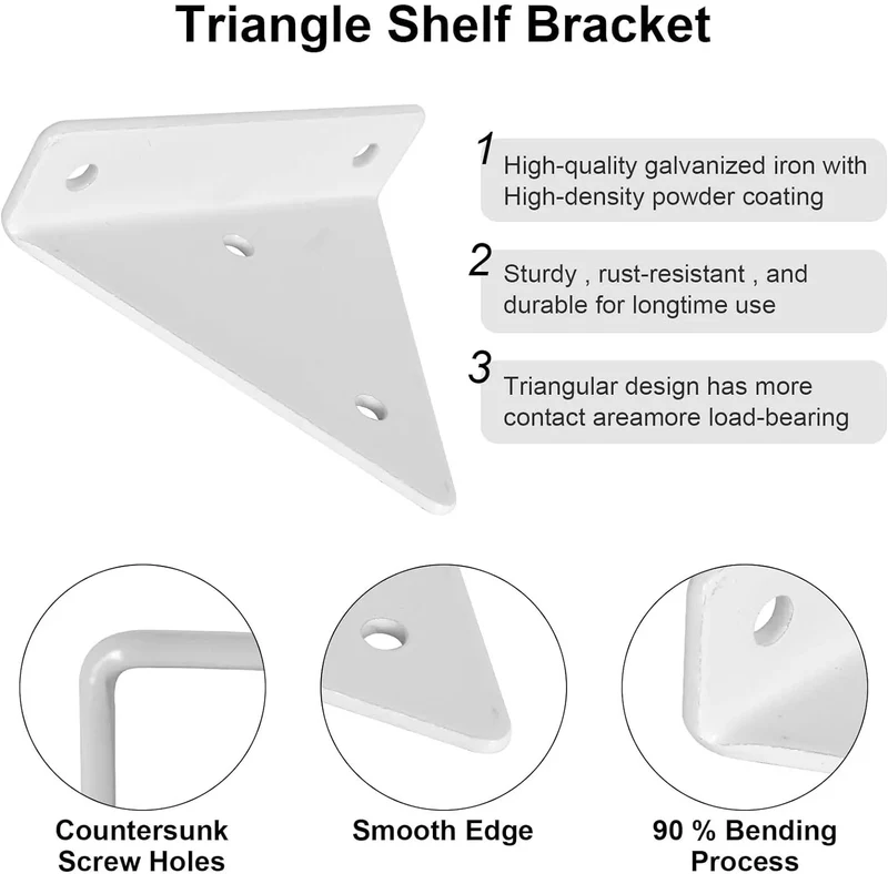 Lot de 2 Support d'étagère triangulaires en acier Blanc