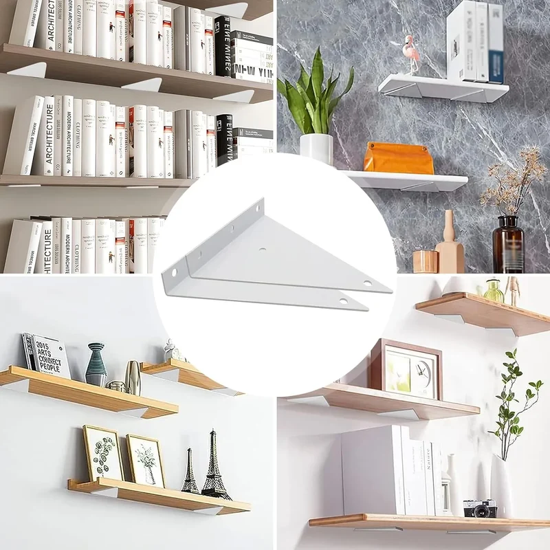 Lot de 2 Support d'étagère triangulaires en acier Blanc
