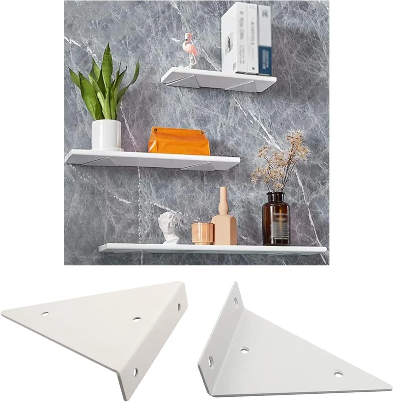 Lot de 2 Support d'étagère triangulaires en acier Blanc