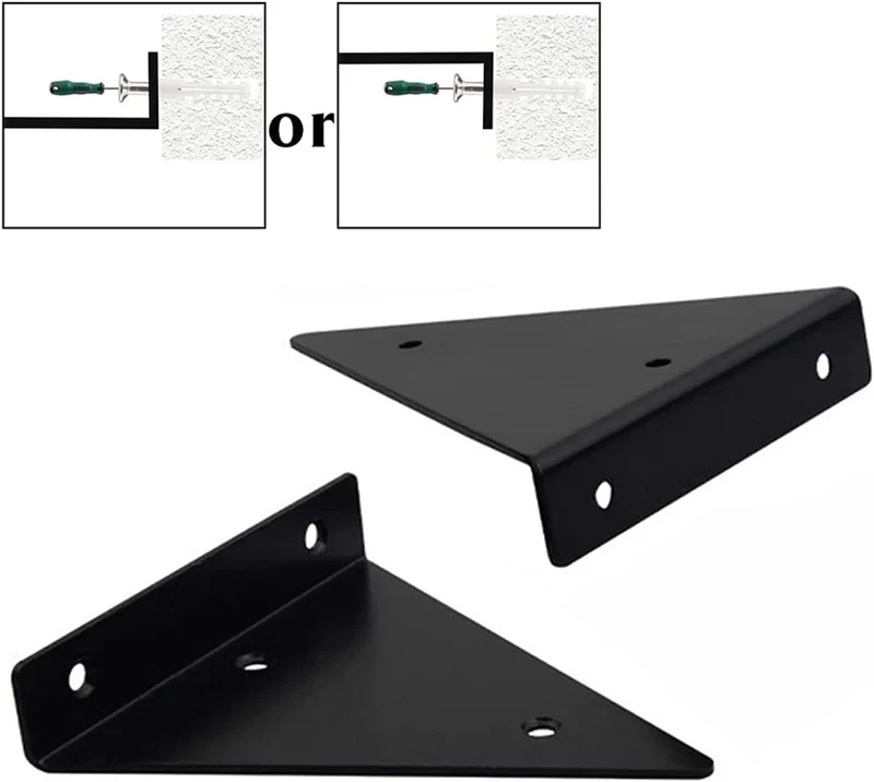 Lot de 2 Support d'étagère triangulaires en acier noir