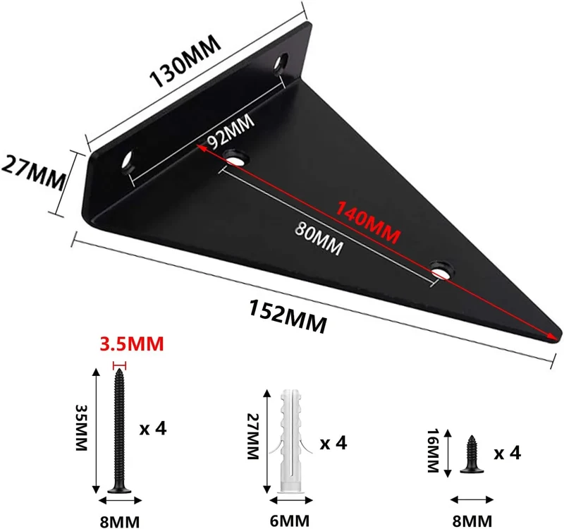 Lot de 2 Support d'étagère triangulaires en acier noir