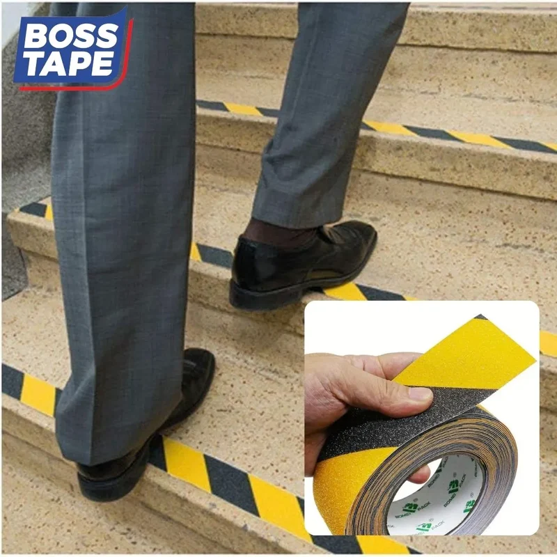 Bande Antidérapante BOSS TAPE Noir et Jaune - Sécurité Escaliers et Sols 25mm / 50mm x 5m