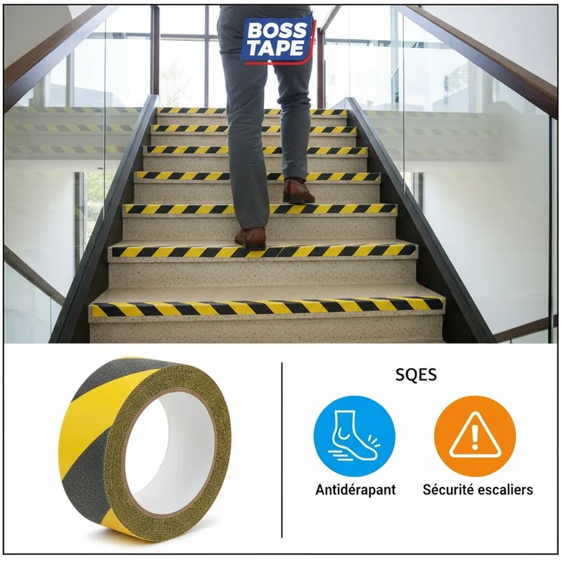 Bande Antidérapante BOSS TAPE Noir et Jaune - Sécurité Escaliers et Sols 25mm / 50mm x 5m