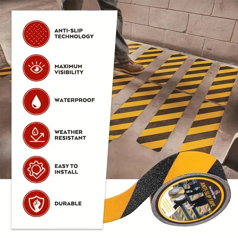 Bande Antidérapante BOSS TAPE Noir et Jaune - Sécurité Escaliers et Sols 25mm / 50mm x 5m
