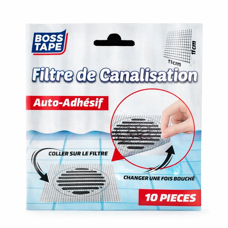 Filtre Attrape-Cheveux BOSS TAPE Pack 10 (11x11cm) - Salle de Bain Propre