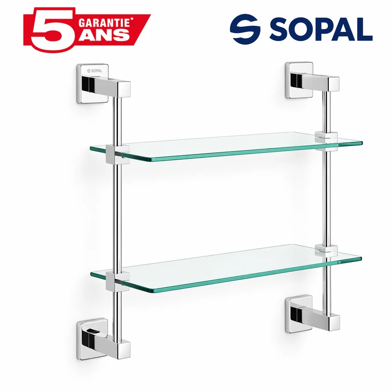 Tablette Double en Verre SOPAL Ward SB47A04 — Chromé Brillant Laiton