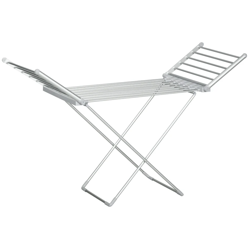 Séchoir à linge étendoir à linge électrique 2 ailes latérales extensibles cadre en alliage d'aluminium 144 x 53 x 91 cm