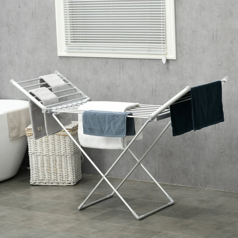 Séchoir à linge étendoir à linge électrique 2 ailes latérales extensibles cadre en alliage d'aluminium 144 x 53 x 91 cm