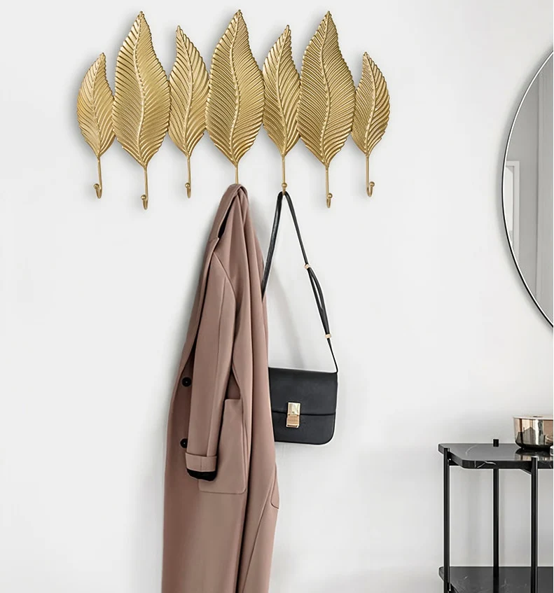 Porte Manteau Mural Feuille Ondulée Dorée