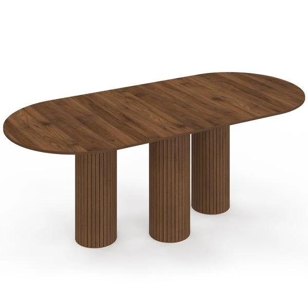 Table à manger extensible Albane 160-200cm 3 pieds pylône effet noyer