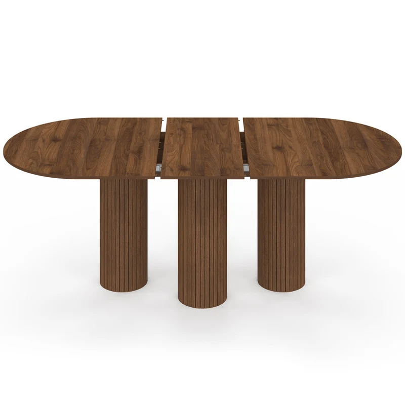 Table à manger extensible Albane 160-200cm 3 pieds pylône effet noyer