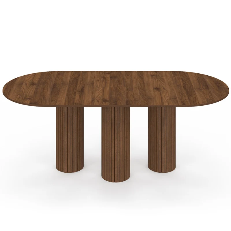 Table à manger extensible Albane 160-200cm 3 pieds pylône effet noyer