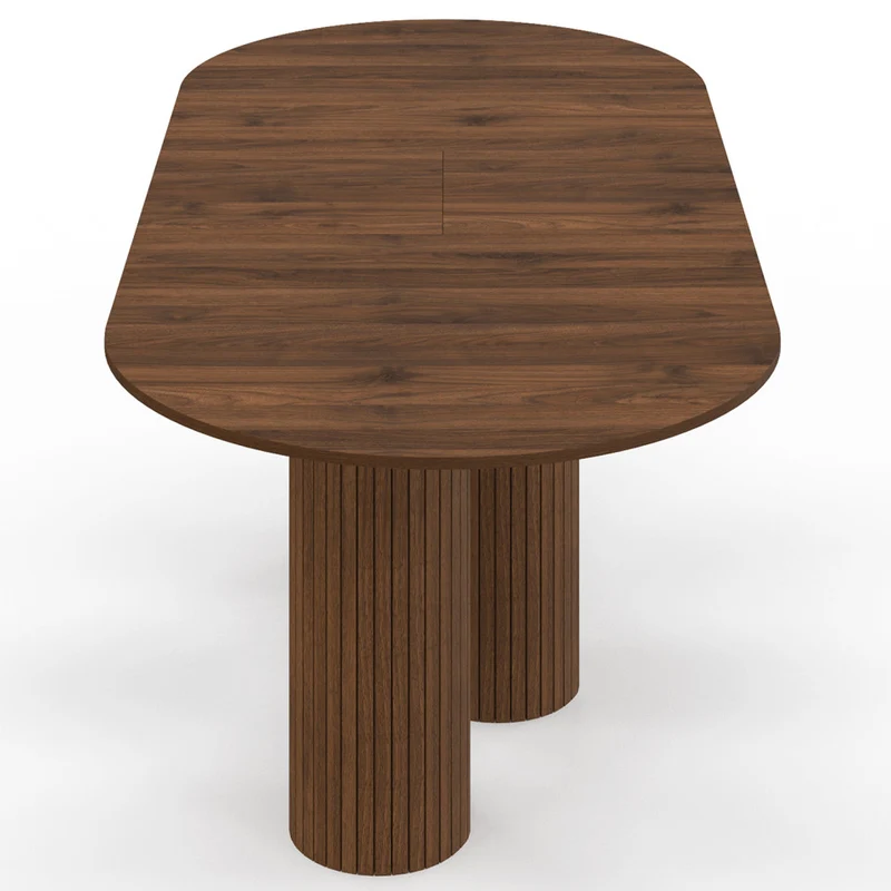 Table à manger extensible Albane 160-200cm 3 pieds pylône effet noyer