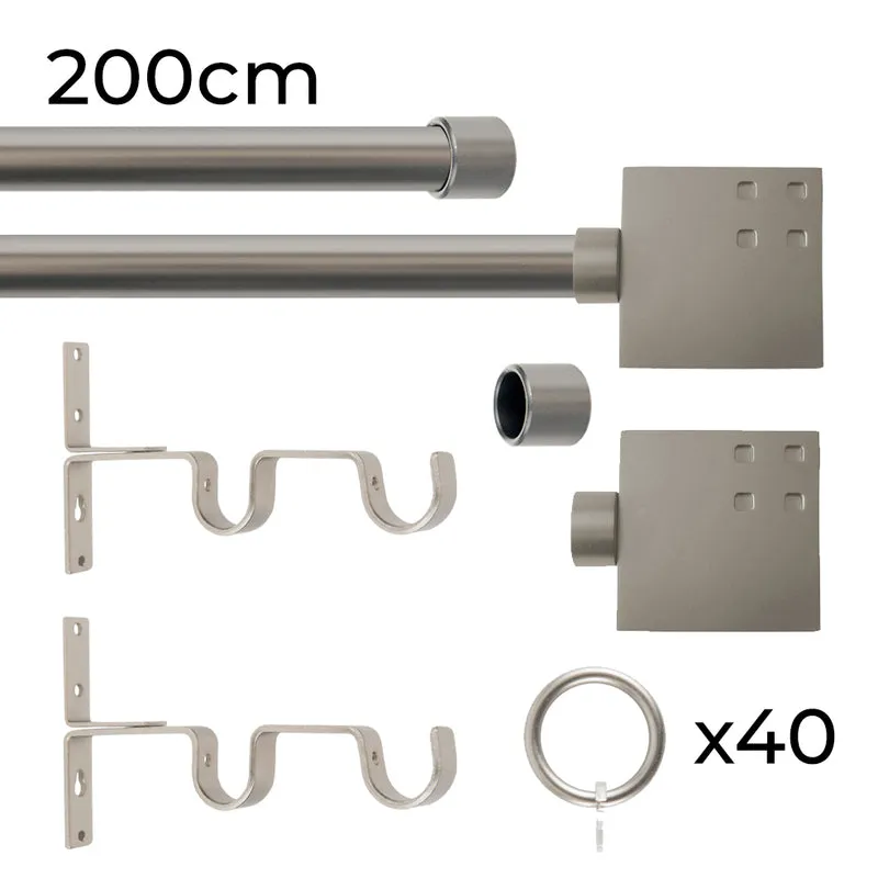Tringle à rideau double Ø22mm Carré Avec anneaux Installation au mur
