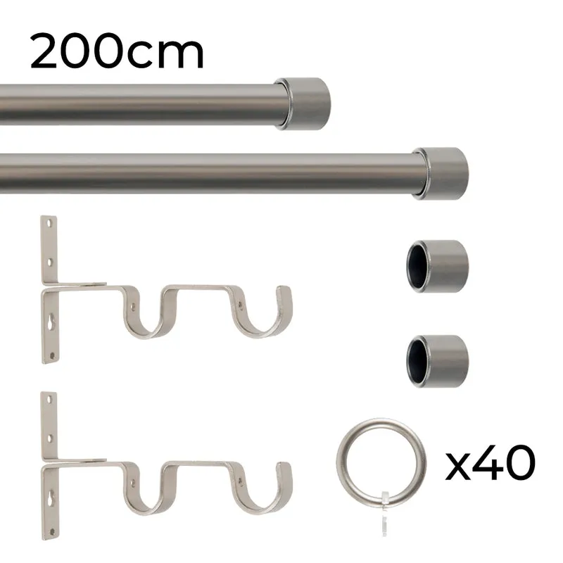 Tringle à rideau double Ø22mm Bouchon Avec anneaux Installation au mur