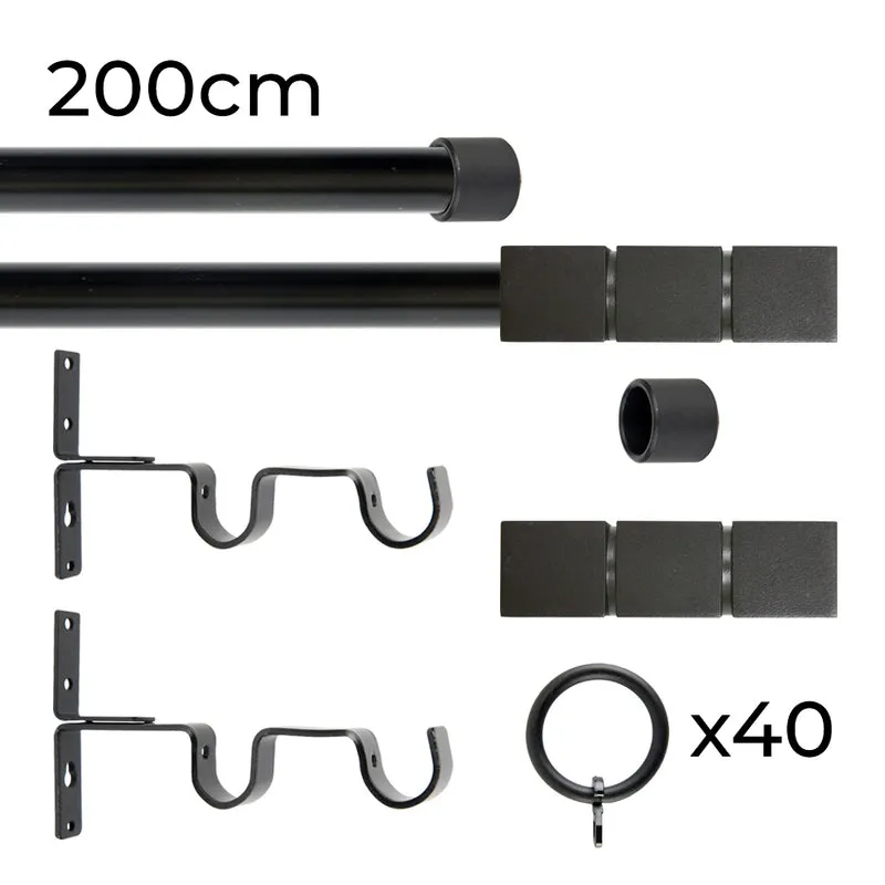 Tringle à rideau double Ø22mm Cerceaux Avec anneaux Installation au mur