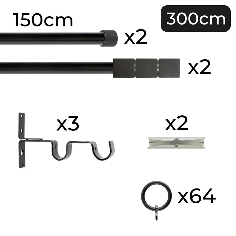 Tringle à rideau double Ø22mm Cerceaux Avec anneaux Installation au mur