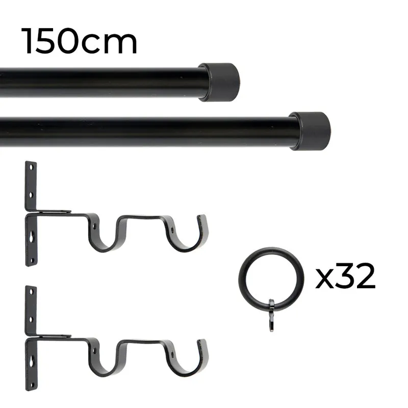 Tringle à rideau double Ø22mm Bouchon Avec anneaux Installation au mur