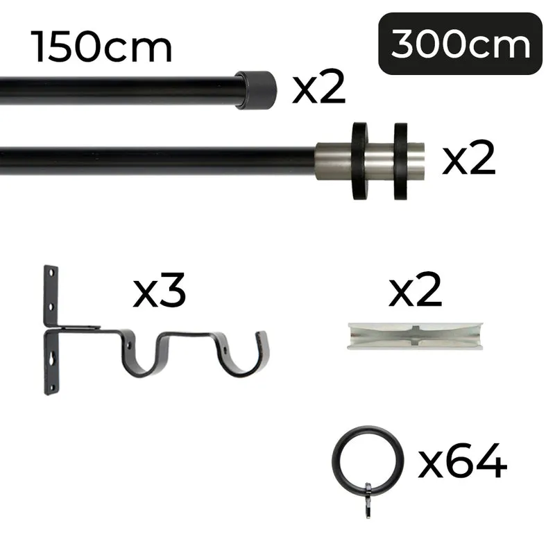 Tringle à rideau double Ø22mm Cerceaux Avec anneaux Installation au mur